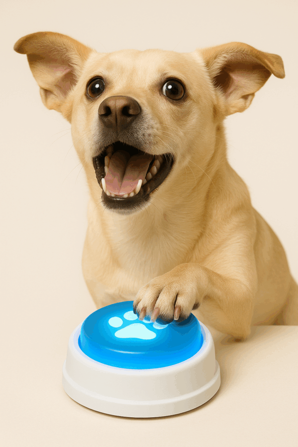 Bark-To-Skip Music Button device against a neutral background