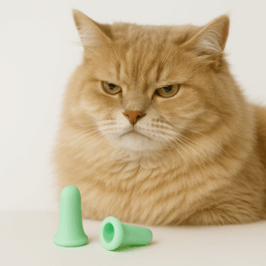 A pair of premium black cat-shaped earplugs displayed against a neutral background.