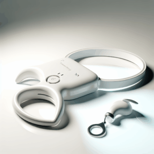 Photo of the QuantumTail Harmonizer X9, a sleek, futuristic device with smooth metallic surfaces and illuminated control panels, set against a neutral background.